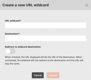 Create a new URL wildcard in the URL management view